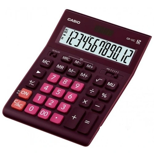 Калькулятор настільний 12-розрядний Casio GR-12C-WR-W-EP, бордо 209*155*34.5