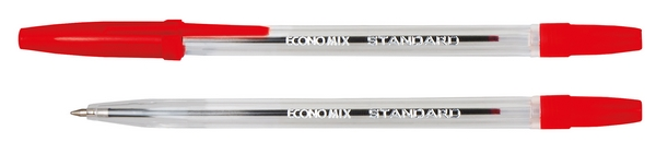 Ручка кулькова ECONOMIX STANDARD 0,5 мм. Корпус прозорий, пише червоним **