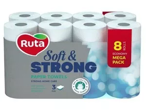 Рушники паперові Ruta Soft Strong 8 рулонів 3-х шарові 3 шт/уп (891079)
