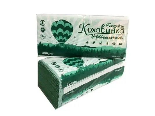 Рушники паперові V-складання Кохавинка 1-но шарові 200 арк зелені (450071)