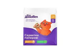 Серветки білі КІТ ДОМОВІТ 24х24 см 1-но шарові 100 шт/уп (DAR05373)