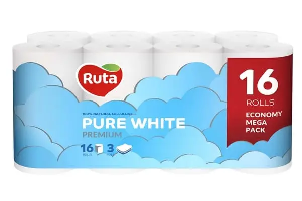 Туалетний папір Ruta Pure White целюлозний 3-х шаровий 16 рул на гільзі білий (8538)