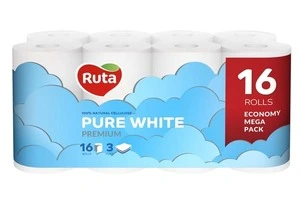 Туалетний папір Ruta Pure White целюлозний 3-х шаровий 16 рул на гільзі білий (8538)