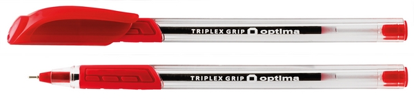 Ручка масляна Optima TRIPLEX GRIP чорнило червоне 0.7 мм пластик (O15671-03)