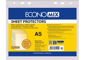 Файл для документів ECONOMIX А5 40 мкм. фактура глянец прозорий 100 шт. (E31105)