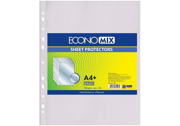 Файл для документів ECONOMIX А4+ 30 мкм. фактура глянец прозорий 100 шт. (E31106*)