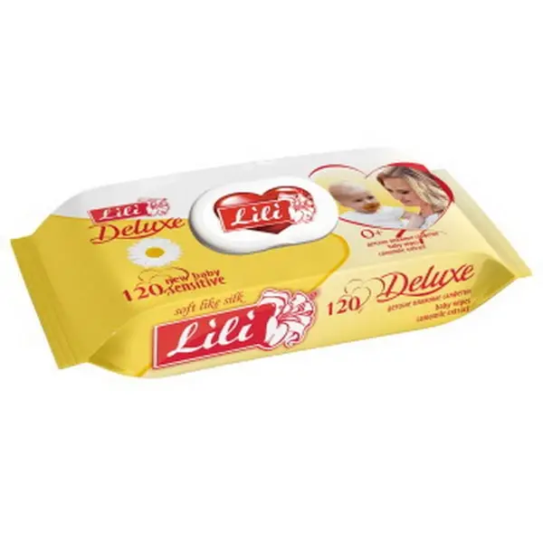 Серветки вологі косметичні Lili Delux ромашка 120 шт/уп з клапаном   (13149)