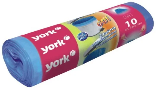 Пакети для сміття York з затяжками 60 л 10 шт  синій (90620)