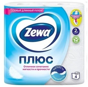Туалетний папір Zewa Плюс целюлозний 2-х шаровий 4 рул на гільзі білий (144051)