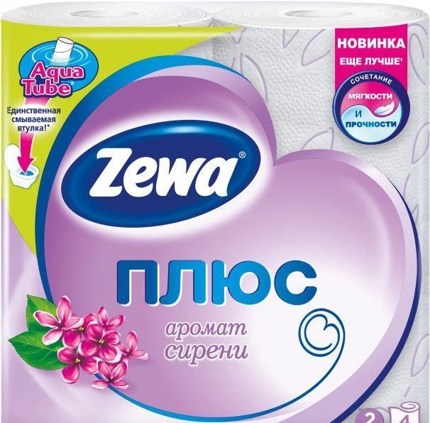 Туалетний папір Zewa Плюс целюлозний 2-х шаровий 4 рул на гільзі бузок (144108)