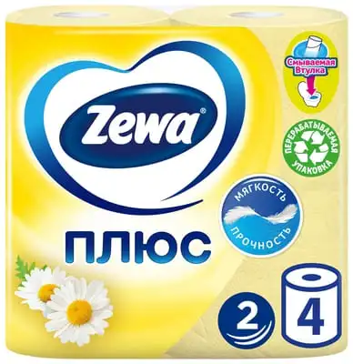 Туалетний папір Zewa Плюс Ромашка целюлозний 2-х шаровий 4 рул на гільзі жовтий (144065)