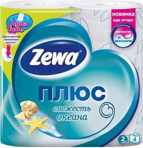 Туалетний папір Zewa Плюс Свіжість океану целюлозний 2-х шаровий 4 рул на гільзі блакитний (144053)