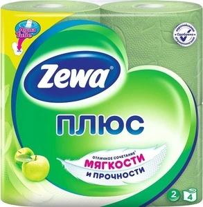 Туалетний папір Zewa Плюс Яблуко целюлозний 2-х шаровий 4 рул на гільзі зелений (144004)