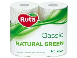 Туалетний папір Ruta Classic целюлозний 2-х шаровий 4 рул на гільзі зелений (8842)