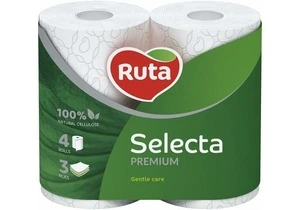 Туалетний папір Ruta Selecta Ромашка целюлозний 3-х шаровий 4 рул на гільзі білий (4493)
