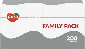Серветки білі Ruta Family Pack 24х24 см 1-но шарові 200 шт/уп (743724)