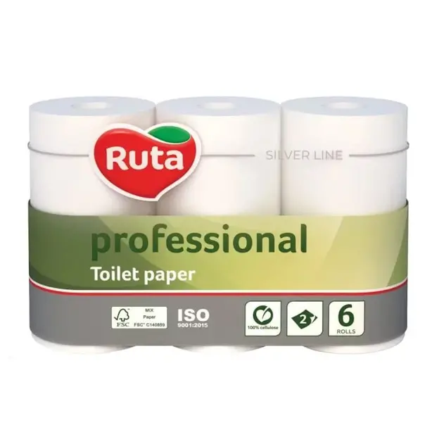 Туалетний папір Professional целюлозний 2-х шаровий на гільзі Ruta 6 рул/уп 55м на гільзі білий (745087)