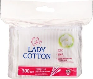 Ватні палички Lady Cotton 300 шт в поліетиленовому пакеті (17707010)