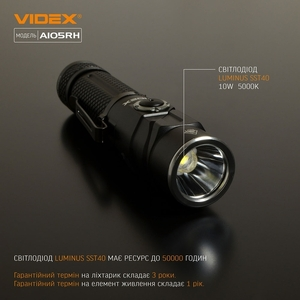 Ліхтарик портативний світлодіодний Videx VLF-A105RH 1200Lm 5000K (26565). Фото 6