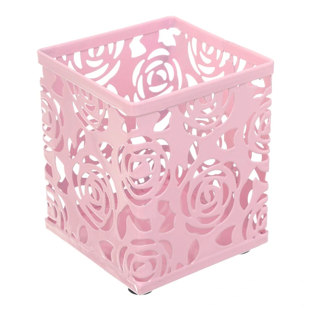 Стакан для ручок Rose Pastel рожева квадратна метал (BM.6205-10)