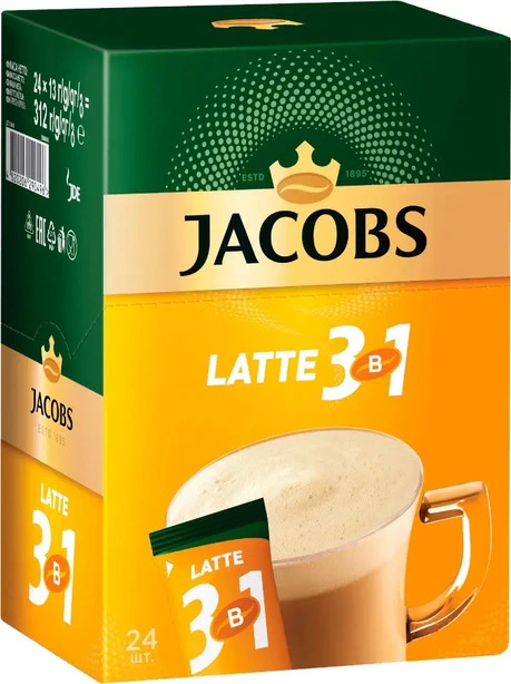 Кава розчинна у стіках 3в1 Jacobs Late 12 г х 24 шт (290489). Фото 2