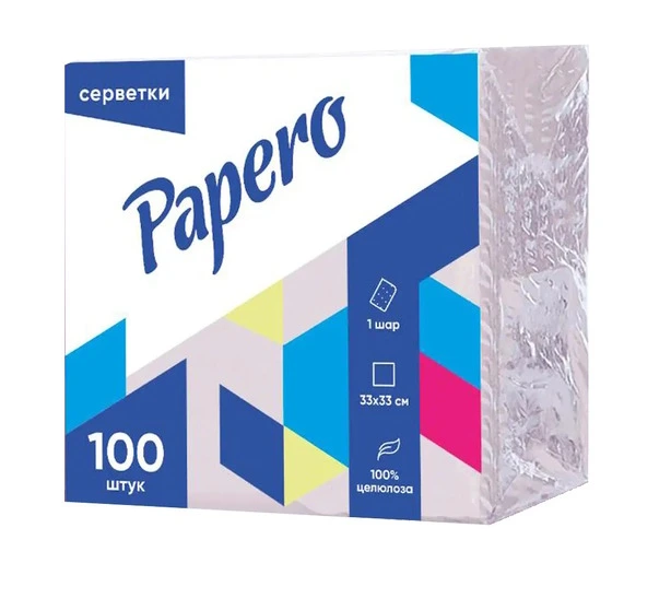 Серветки барні 240х240мм одношарові 100шт білі Papero NS031 (0215002)