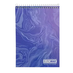 Зошит офісний Buromax MARBLE пружина  А5 48арк. клітка м'яка палітурка синій (BM.2472-02)