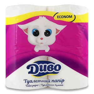 Туалетний папір Диво економ 2-х шаровий білий 4 рул на гільзі  (832066)