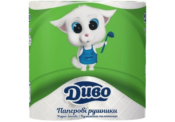 Рушники паперові ТМ Диво Aroma 2-х шарові 2шт/уп  на гільзі білі (837443)