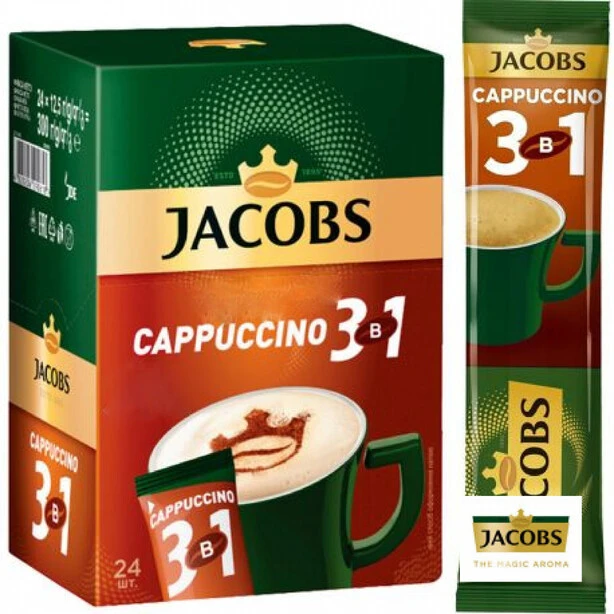Кава розчинна у стіках 3в1 Jacobs Cappuccino 12 г х 24 шт (290601)