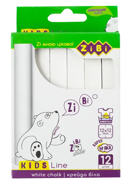 Крейда Zibi KIDS Line біла квадратна 12 шт., картонна коробка (ZB.6703-12)