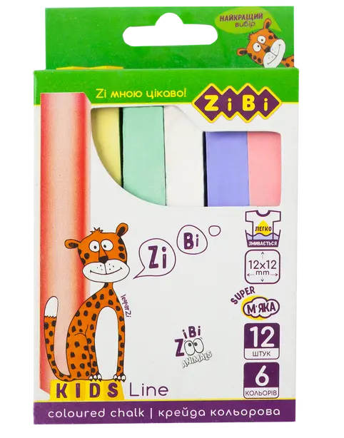 Крейда Zibi KIDS Line кольорова квадратна 12 шт. (ZB.6703-99)