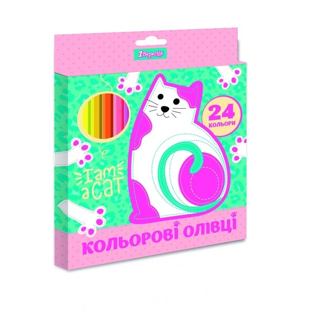 Олівці кольорові 1 Вересня  "I am a cat" 24  кольорів  (290625)