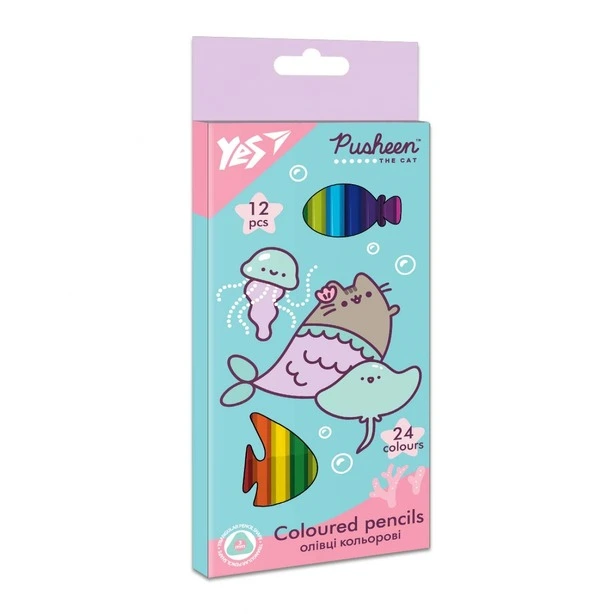 Олівці кольорові YES Pusheen 12 шт. 24 кольорів  (290677)