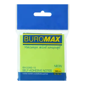 Стікер для нотаток Buromax 76х76мм 100арк. Neon зелений (BM.2382-15)