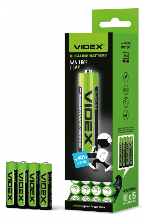 Батарейки Videx LR03/ААA лужні 1.5 V 4шт/уп  (006992)