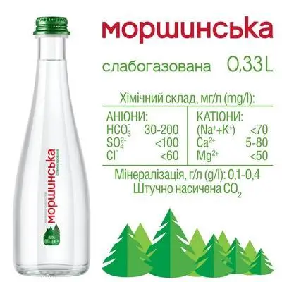 Вода мінеральна Моршинська слабогазована скляна пляшка 0,33 л (206 157). Фото 2
