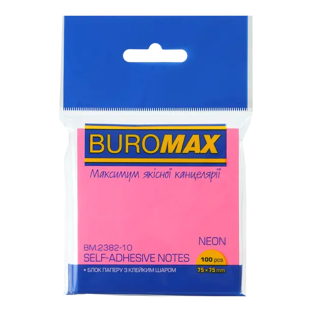 Стікер для нотаток Buromax 76х76мм 100арк. Neon рожевий (BM.2382-10)