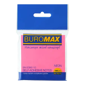 Стікер для нотаток Buromax 76х76мм 100арк. Neon рожевий (BM.2382-10)