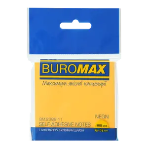 Стікер для нотаток Buromax 76х76мм 100арк. Neon помаранчевий (BM.2382-11)