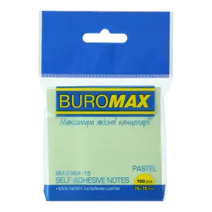Стікер для нотаток Buromax 76х76мм 100арк. Pastel салатовий (BM.2384-15)