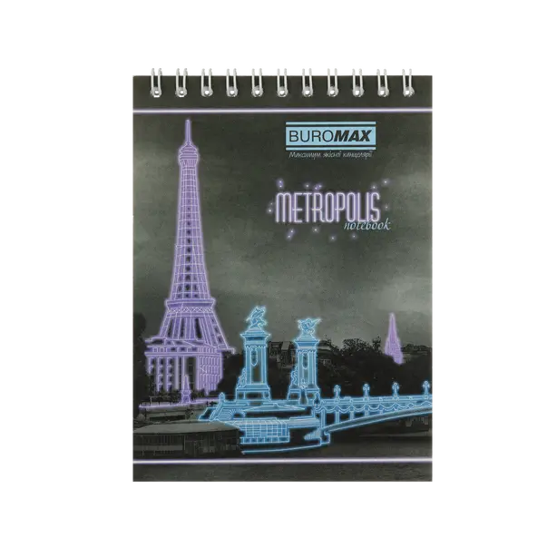 Зошит офісний Buromax METROPOLIS А6 48арк. пружина зверху клітинка м`яка палітурка фіолетовий (BM.24645101-07)
