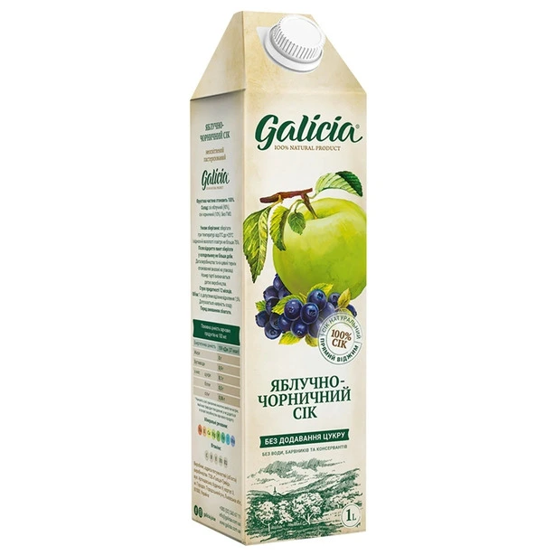 Сік Galicia Яблучно-чорничний 1л неосвітлений пастеризований (332192)