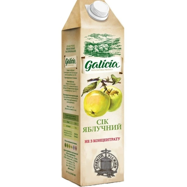 Сік Galicia Яблучний 1л неосвітлений пастеризований (332193)