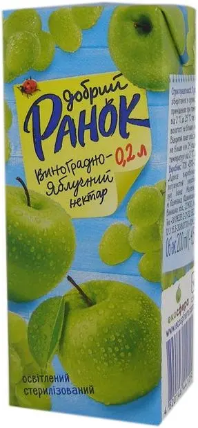 Сік нектар Ранок 0,2 л виноградно-яблучний освітлений (002237)