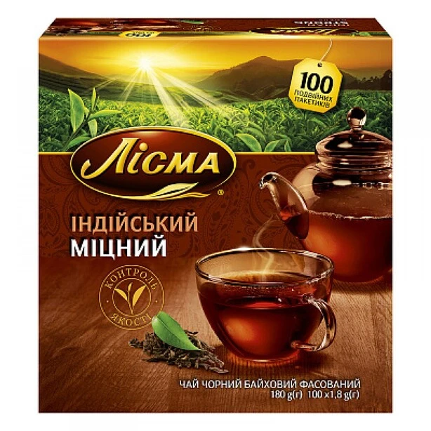 Чай чорний пакетований Лісма Індійський Міцний 100 пак. х 1,8 г. (207504)