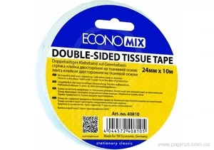 Скотч двосторонній Economix TISSUE  24мм х 10м білий 80 мкм (E40810k)