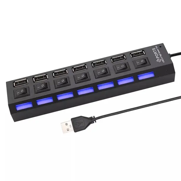 Продовжувач USB 2.0 HUB 7 портів + підсвітка (002632)