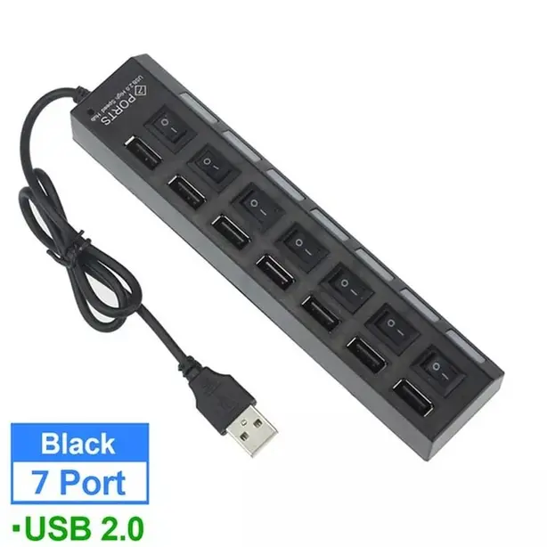 Продовжувач USB 2.0 HUB 7 портів + підсвітка (002632). Фото 2