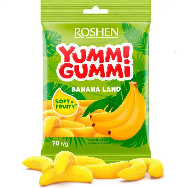 Цукерки Roshen Yummi Gummi Banana Land 70г (631790)